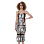 King Of Hearts Pattern Print Slim Fit Midi Cami Dress