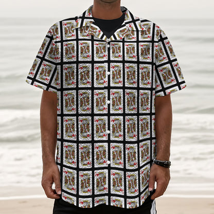 King Of Hearts Pattern Print Textured Short Sleeve Shirt