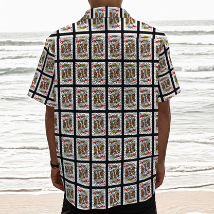 King Of Hearts Pattern Print Textured Short Sleeve Shirt