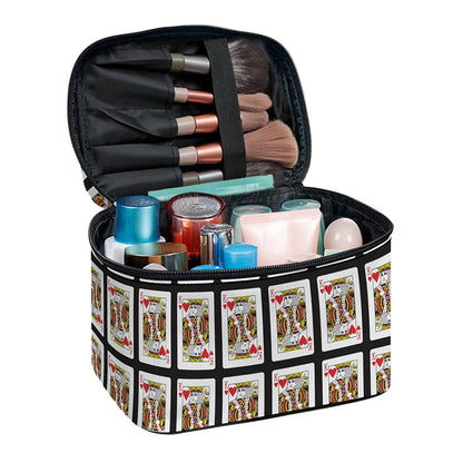 King Of Hearts Pattern Print Travel Makeup Bag