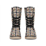 King Of Hearts Pattern Print Winter Boots