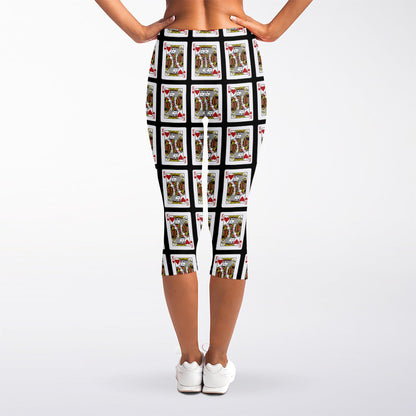 King Of Hearts Pattern Print Women's Capri Leggings