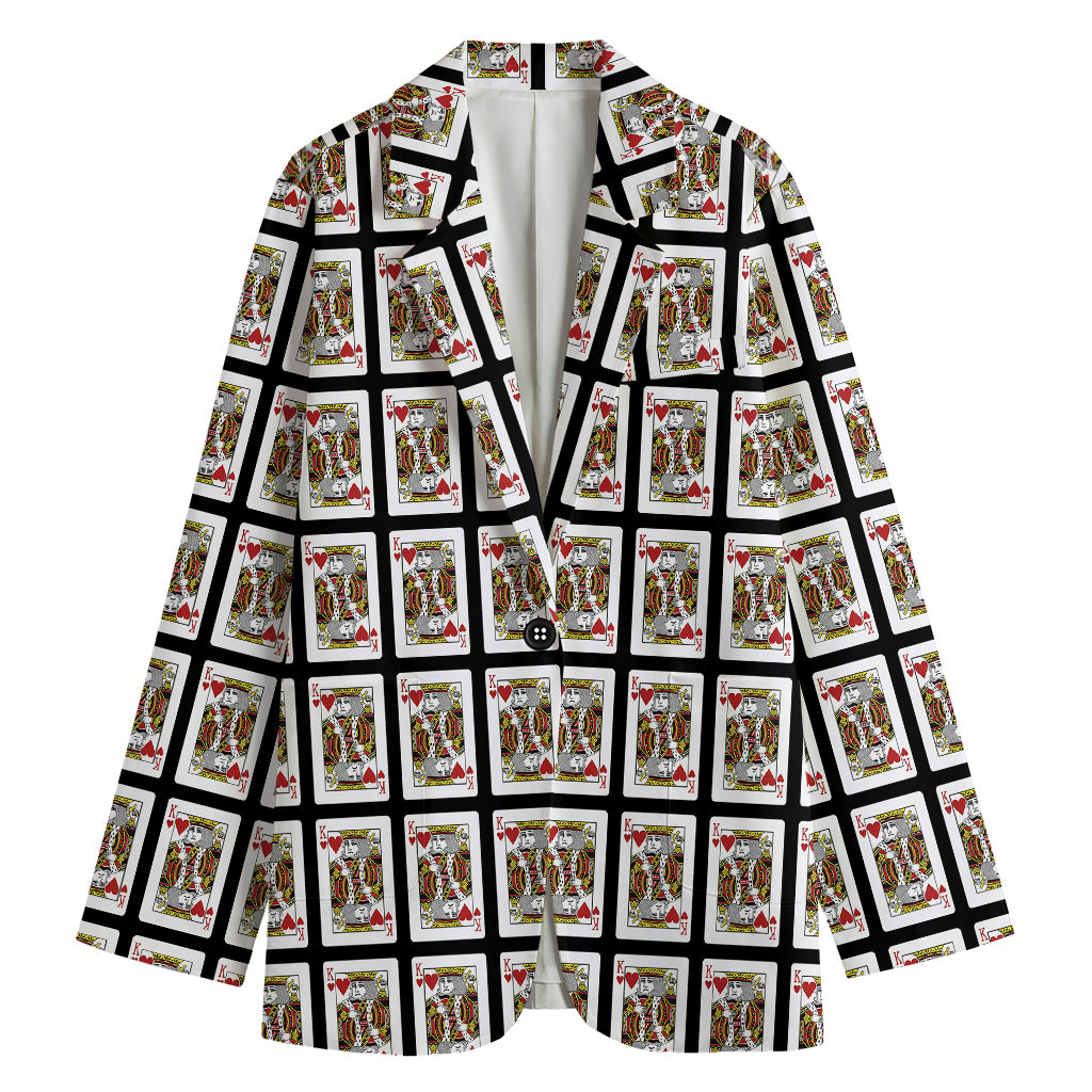 King Of Hearts Pattern Print Women's Cotton Blazer
