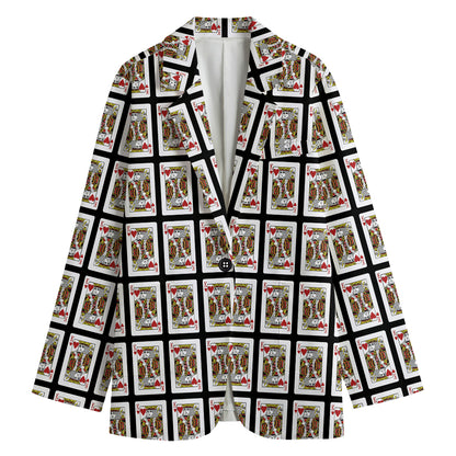 King Of Hearts Pattern Print Women's Cotton Blazer