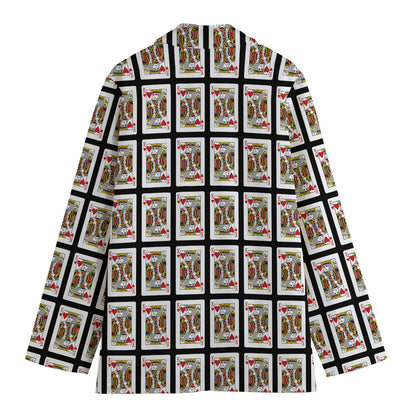 King Of Hearts Pattern Print Women's Cotton Blazer