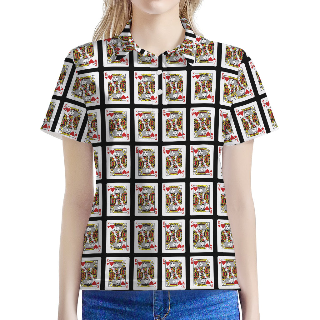 King Of Hearts Pattern Print Women's Polo Shirt