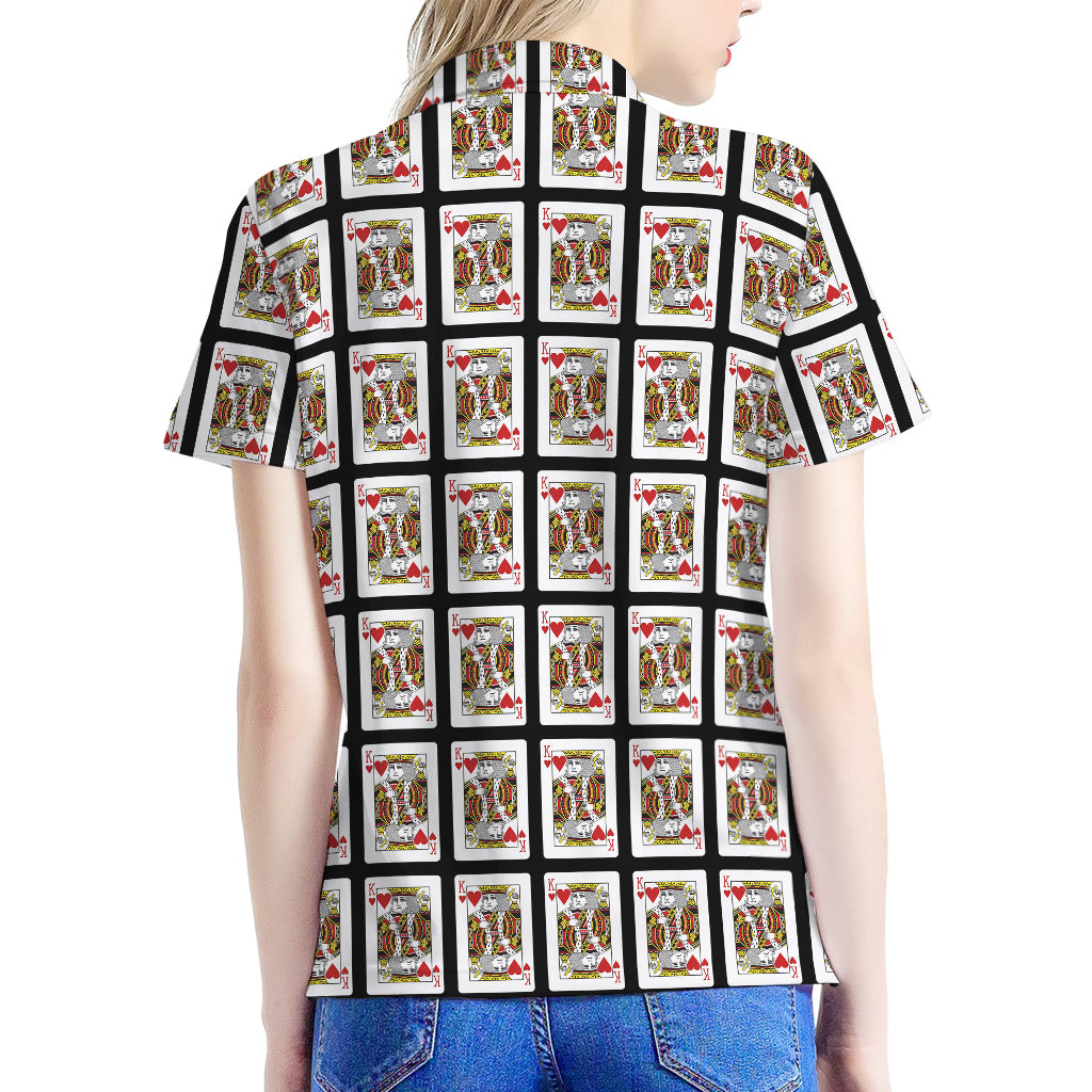 King Of Hearts Pattern Print Women's Polo Shirt