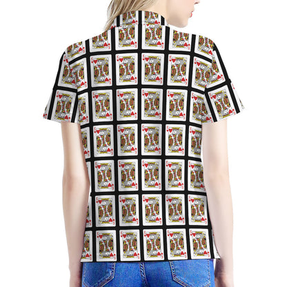 King Of Hearts Pattern Print Women's Polo Shirt