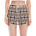 King Of Hearts Pattern Print Women's Split Running Shorts