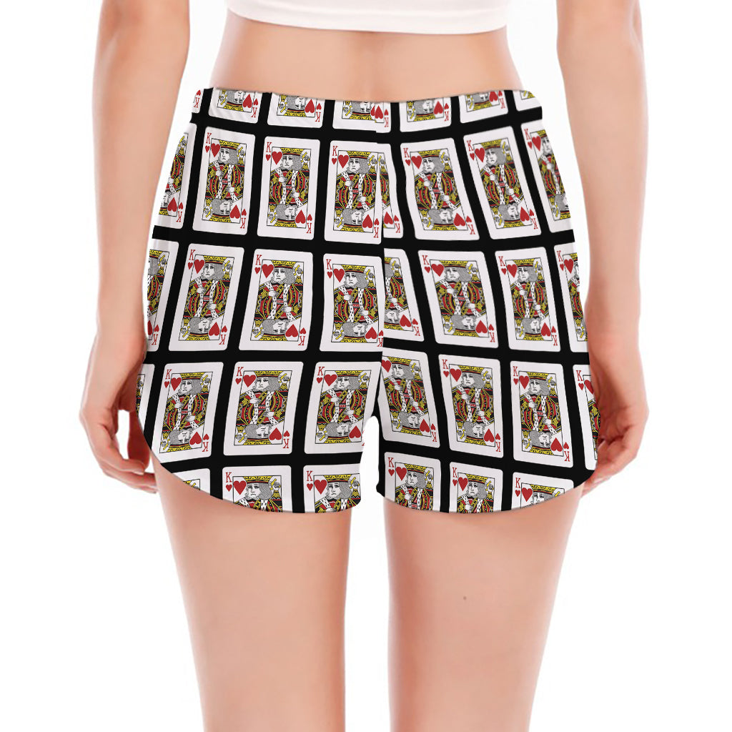 King Of Hearts Pattern Print Women's Split Running Shorts