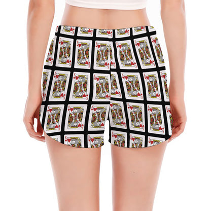 King Of Hearts Pattern Print Women's Split Running Shorts
