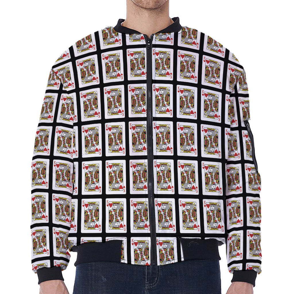 King Of Hearts Pattern Print Zip Sleeve Bomber Jacket