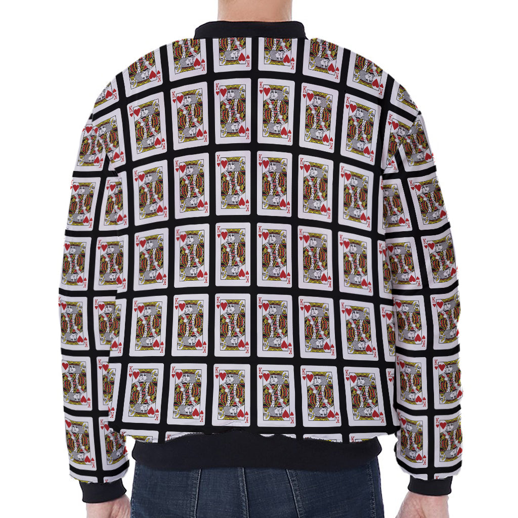 King Of Hearts Pattern Print Zip Sleeve Bomber Jacket