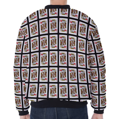King Of Hearts Pattern Print Zip Sleeve Bomber Jacket