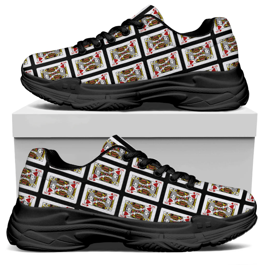 King Of Hearts Playing Card Pattern Print Black Chunky Shoes