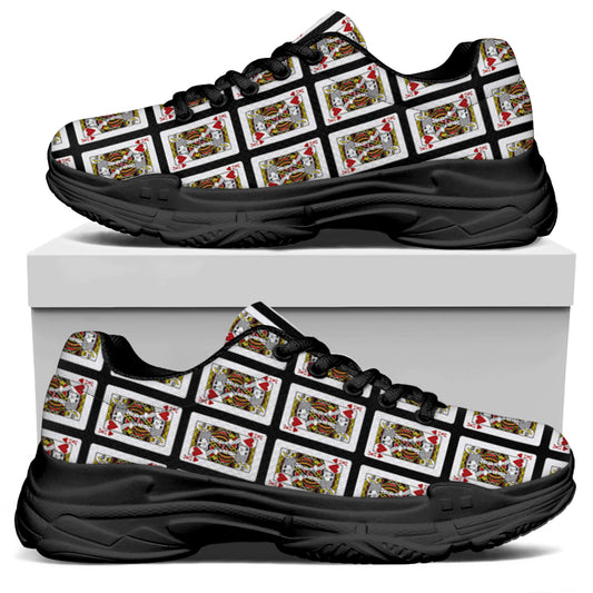 King Of Hearts Playing Card Pattern Print Black Chunky Shoes
