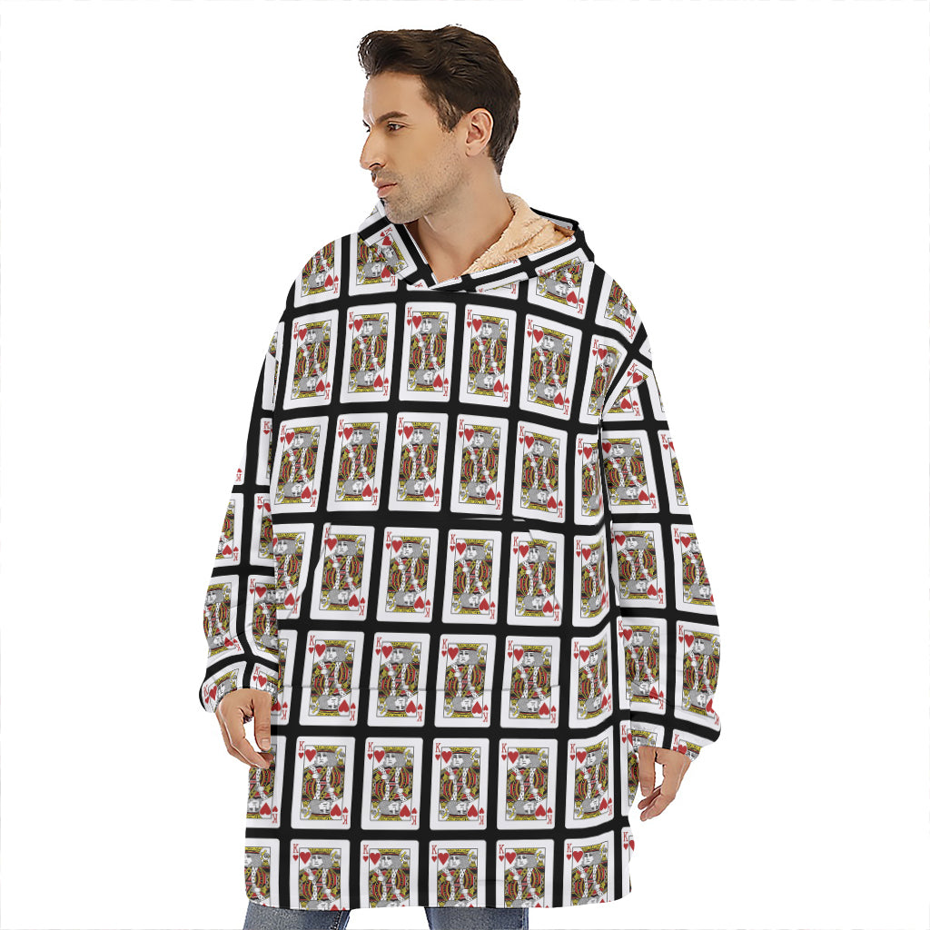 King Of Hearts Playing Card Pattern Print Hoodie Blanket
