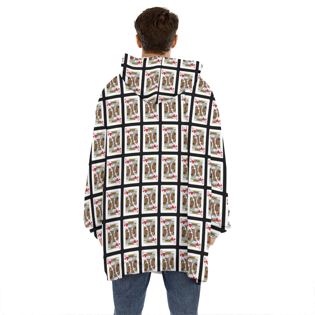 King Of Hearts Playing Card Pattern Print Hoodie Blanket