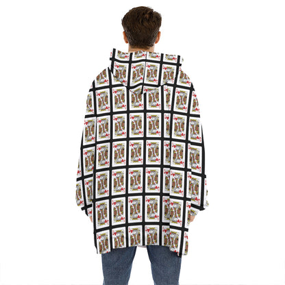 King Of Hearts Playing Card Pattern Print Hoodie Blanket