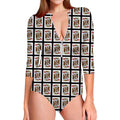 King Of Hearts Pattern Print Long Sleeve Swimsuit