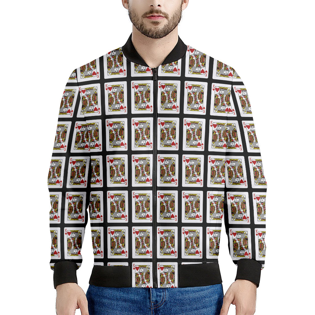 King Of Hearts Playing Card Pattern Print Men's Bomber Jacket