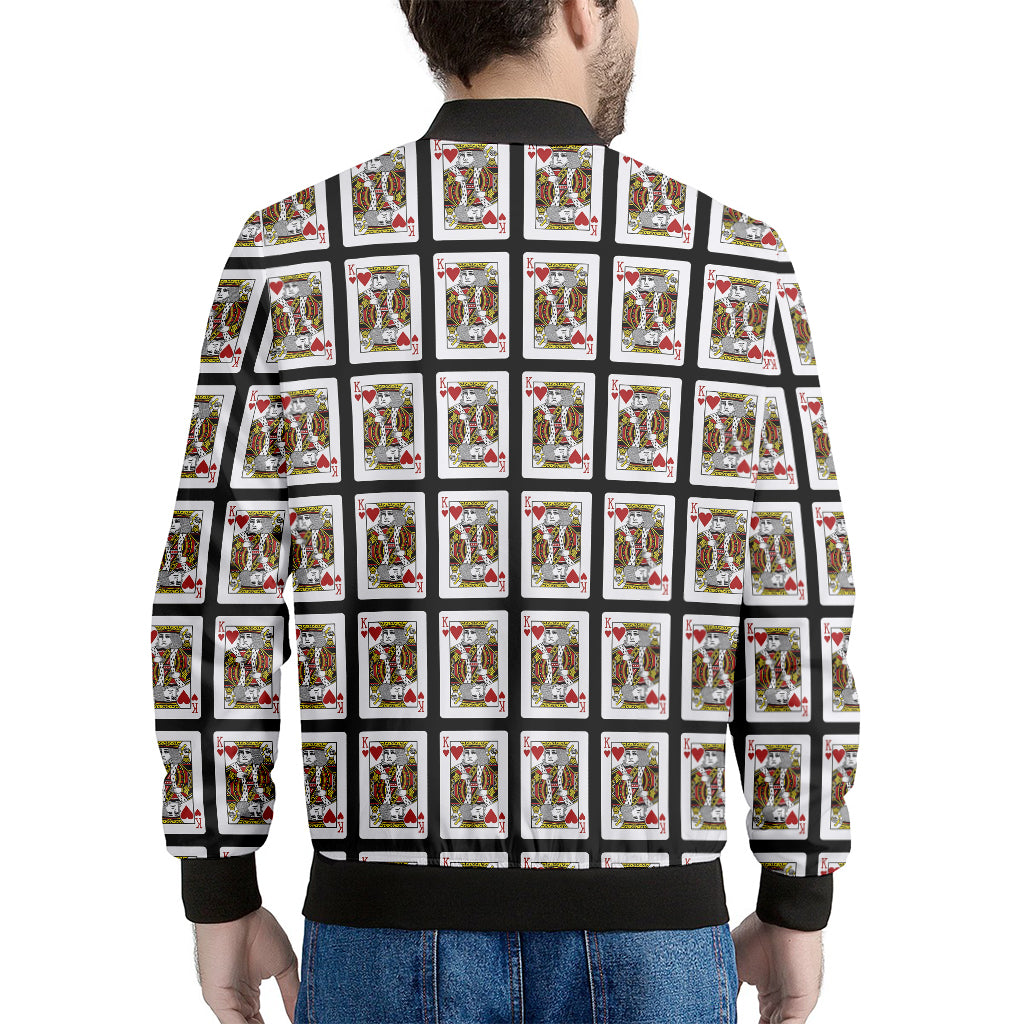 King Of Hearts Playing Card Pattern Print Men's Bomber Jacket