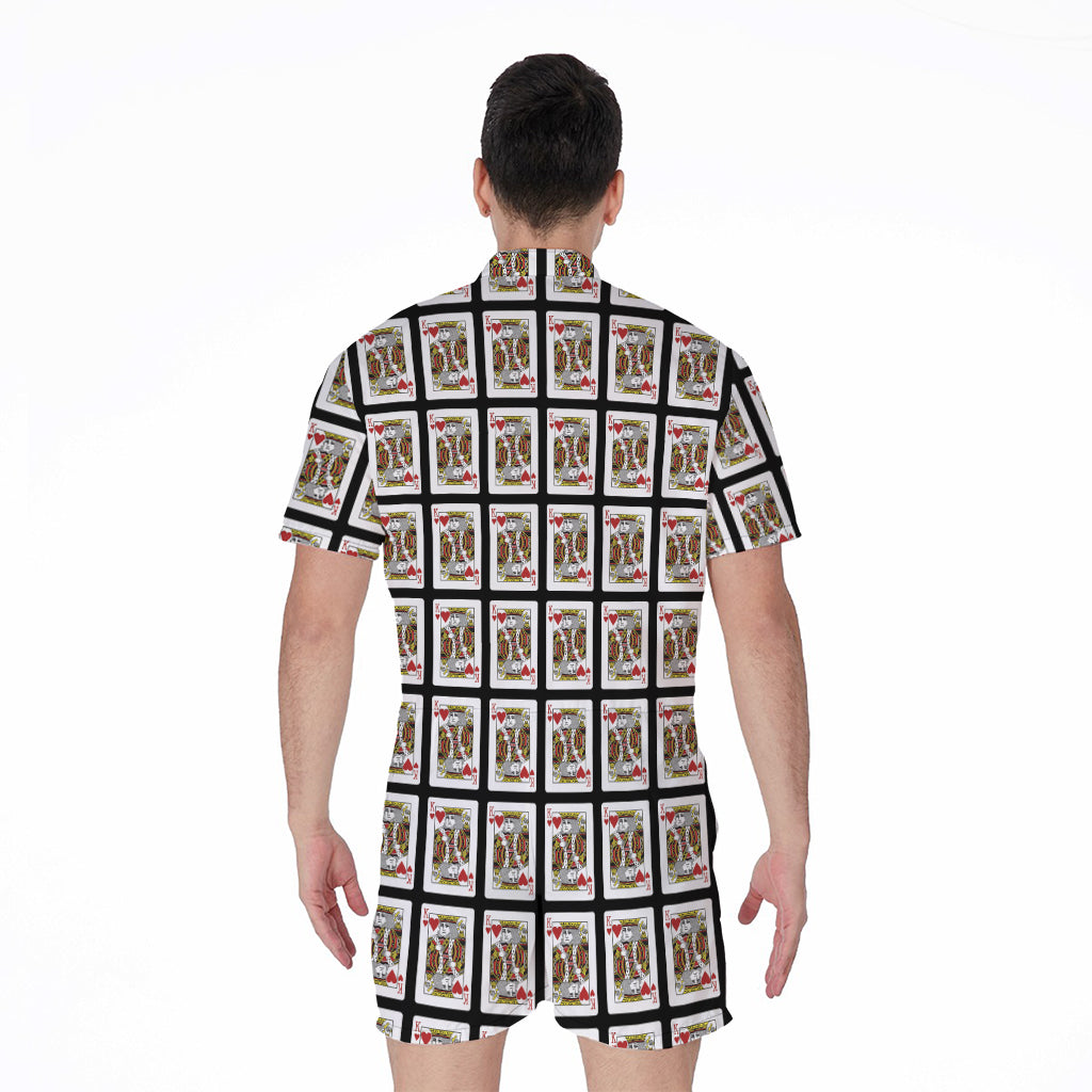 King Of Hearts Playing Card Pattern Print Men's Rompers
