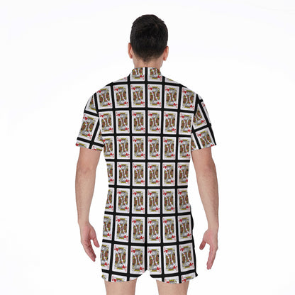 King Of Hearts Playing Card Pattern Print Men's Rompers