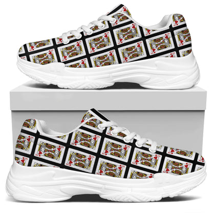 King Of Hearts Playing Card Pattern Print White Chunky Shoes