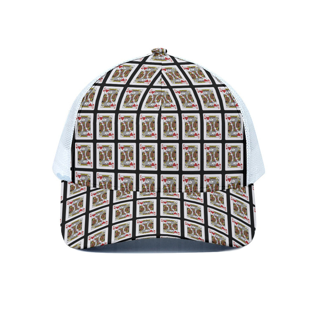 King Of Hearts Playing Card Pattern Print White Mesh Trucker Cap