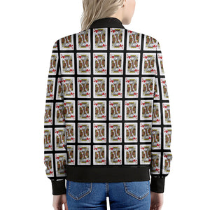 King Of Hearts Playing Card Pattern Print Women's Bomber Jacket