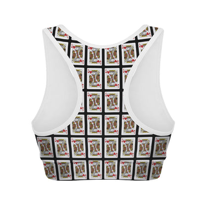 King Of Hearts Playing Card Pattern Print Women's Sports Bra
