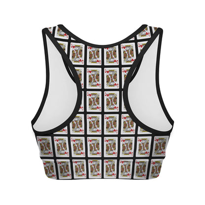 King Of Hearts Playing Card Pattern Print Women's Sports Bra