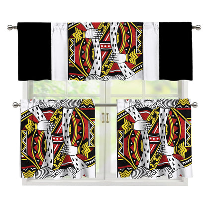 King Of Hearts Playing Card Print 3 Piece Kitchen Curtains