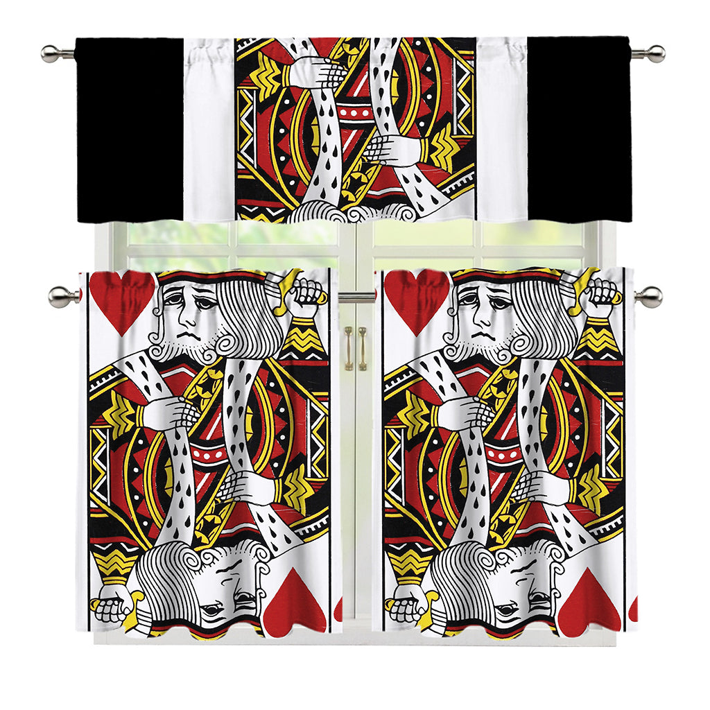 King Of Hearts Playing Card Print 3 Piece Kitchen Curtains