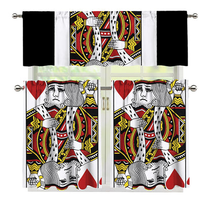 King Of Hearts Playing Card Print 3 Piece Kitchen Curtains