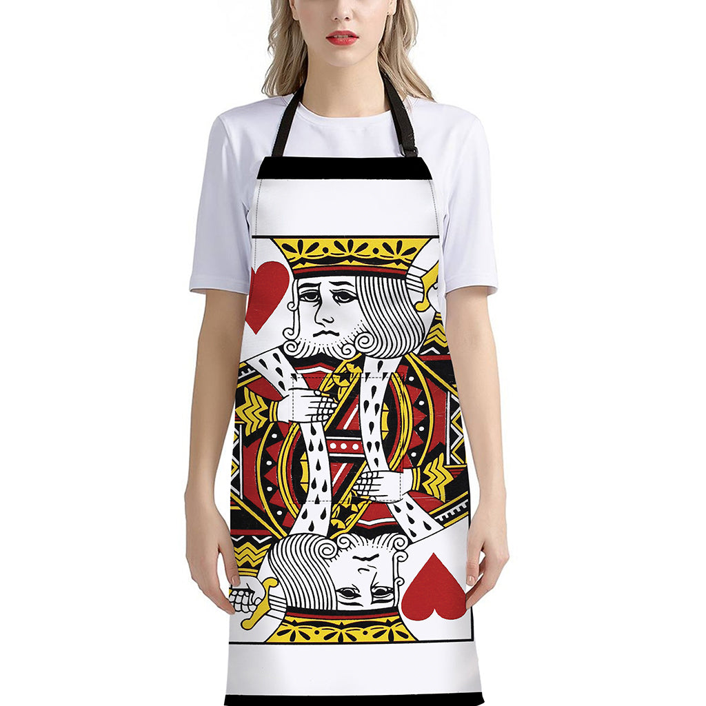 King Of Hearts Playing Card Print Bib Apron With Pocket