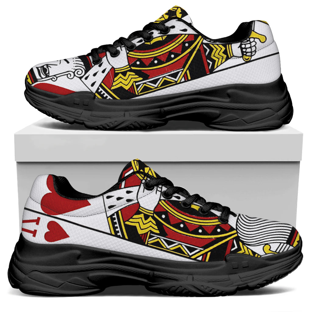 King Of Hearts Playing Card Print Black Chunky Shoes