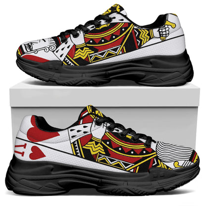 King Of Hearts Playing Card Print Black Chunky Shoes