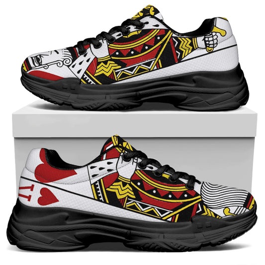 King Of Hearts Playing Card Print Black Chunky Shoes