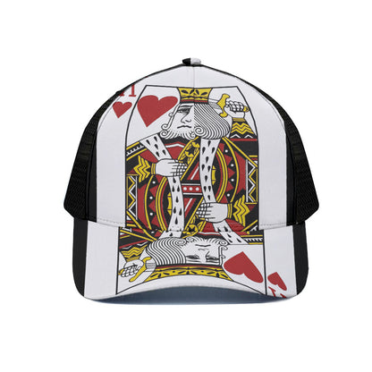 King Of Hearts Playing Card Print Black Mesh Trucker Cap