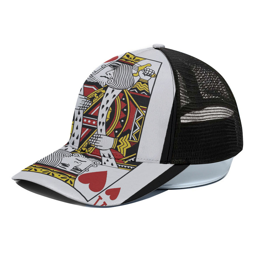 King Of Hearts Playing Card Print Black Mesh Trucker Cap