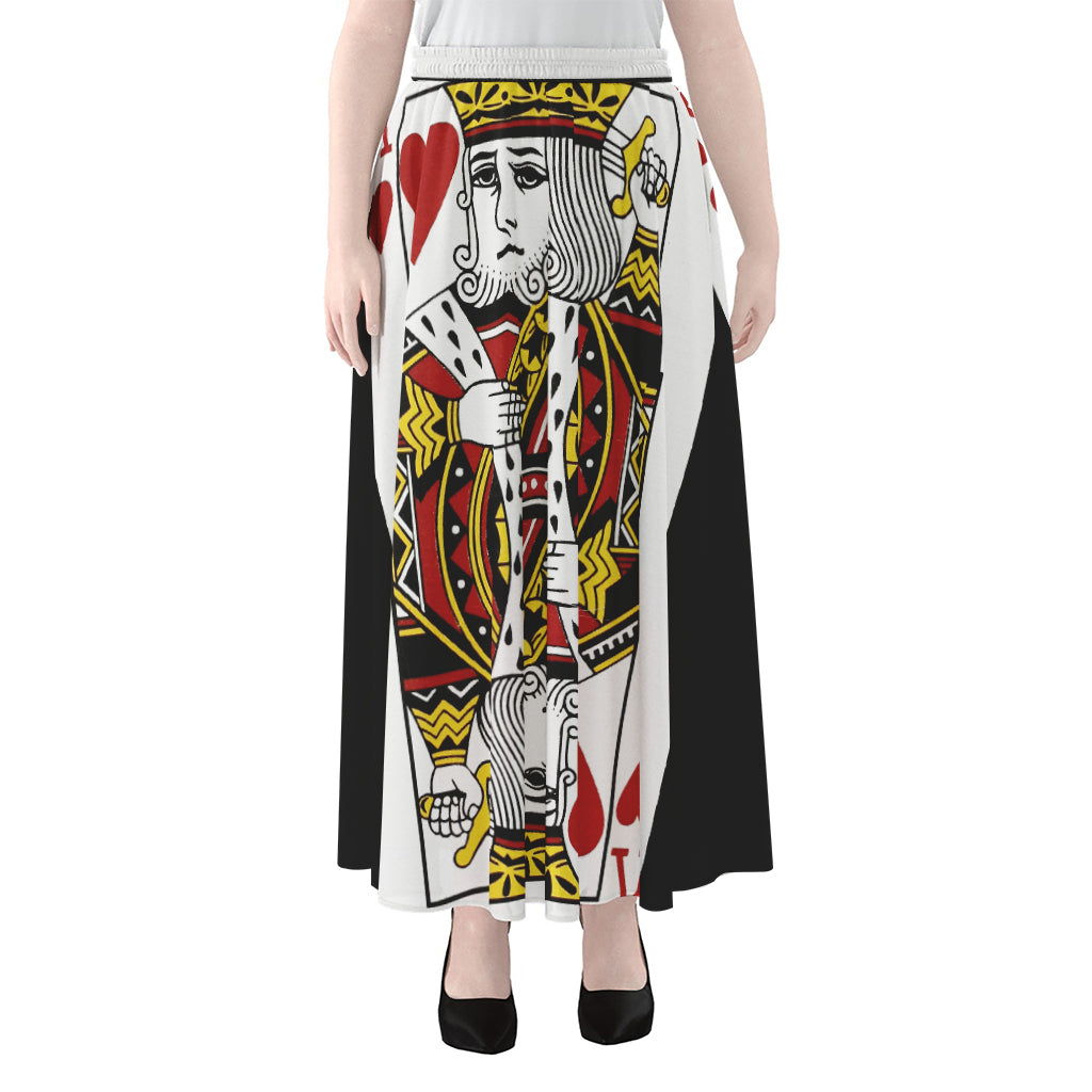 King Of Hearts Playing Card Print Chiffon Maxi Skirt