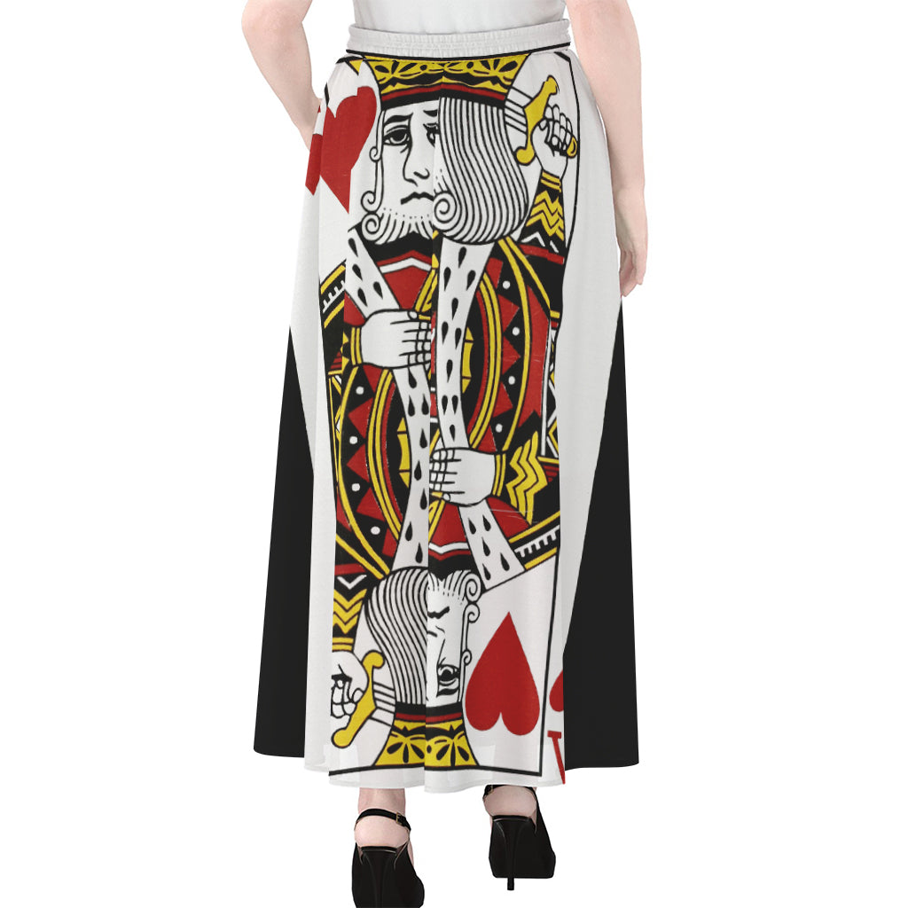 King Of Hearts Playing Card Print Chiffon Maxi Skirt