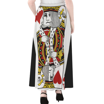 King Of Hearts Playing Card Print Chiffon Maxi Skirt