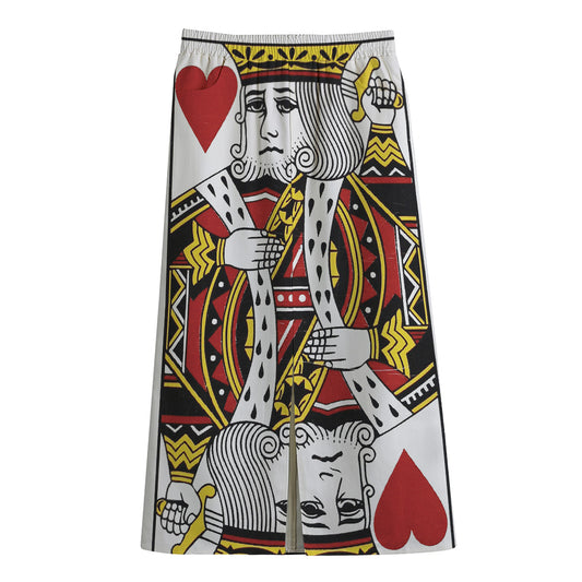 King Of Hearts Playing Card Print Cotton Front Slit Maxi Skirt