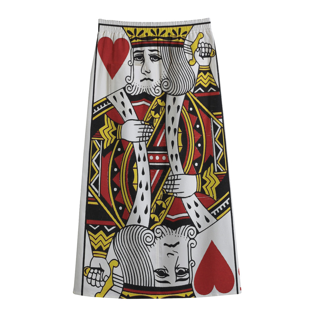 King Of Hearts Playing Card Print Cotton Front Slit Maxi Skirt