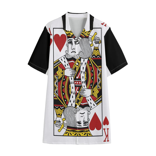 King Of Hearts Playing Card Print Cotton Hawaiian Shirt