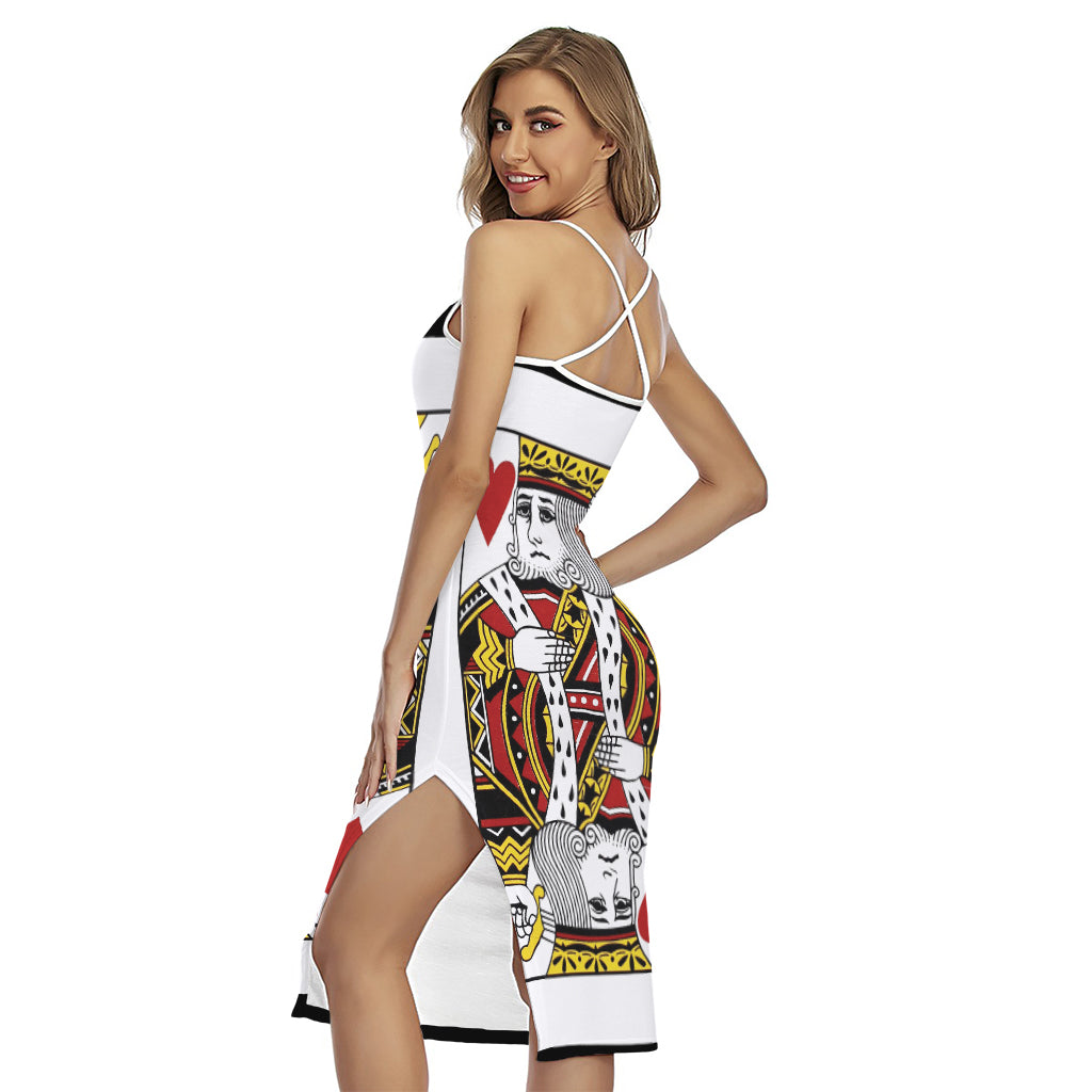 King Of Hearts Playing Card Print Cross Back Cami Dress