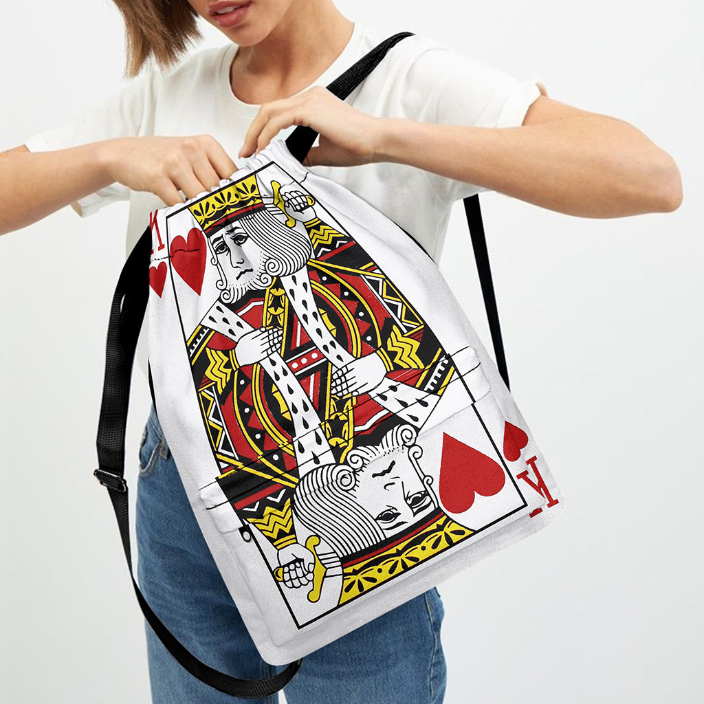King Of Hearts Playing Card Print Drawstring Backpack